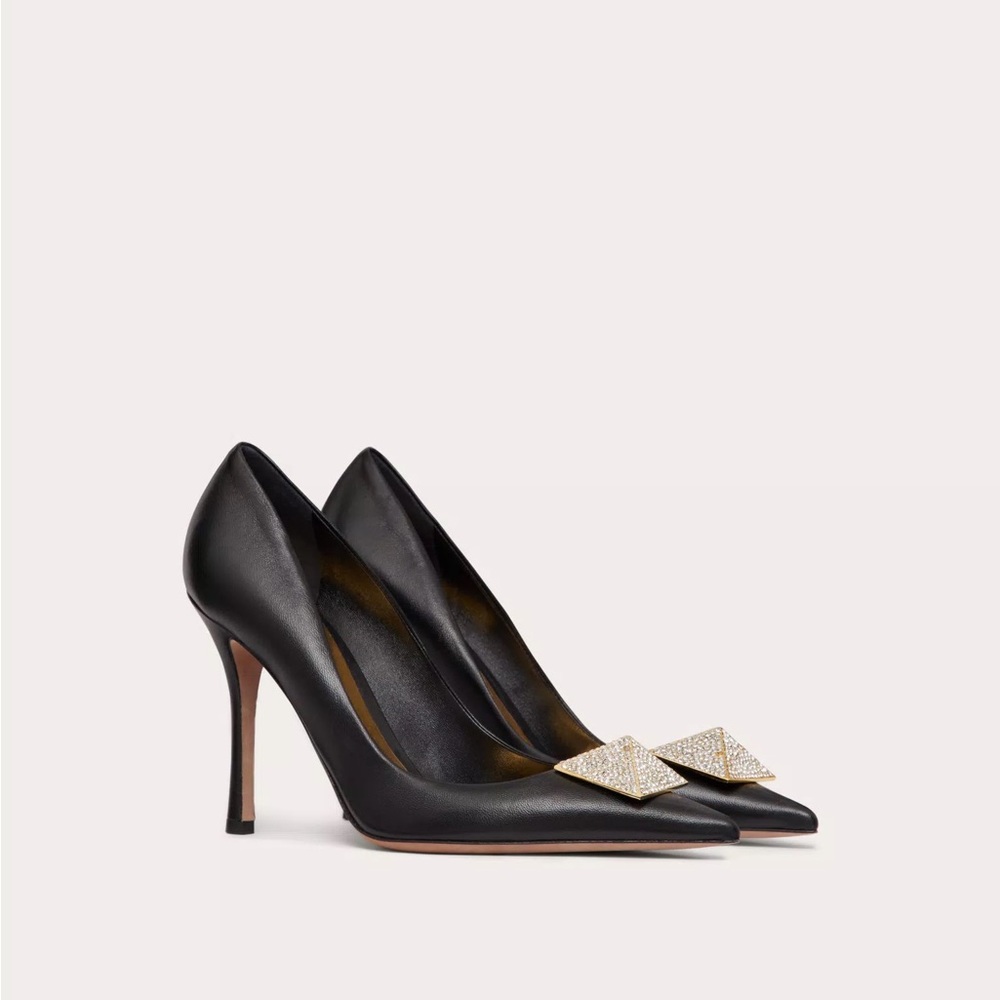 VALENTINO GARAVANI ONE STUD PUMP WITH CRYSTALS 100MM SIZE 37 - Black